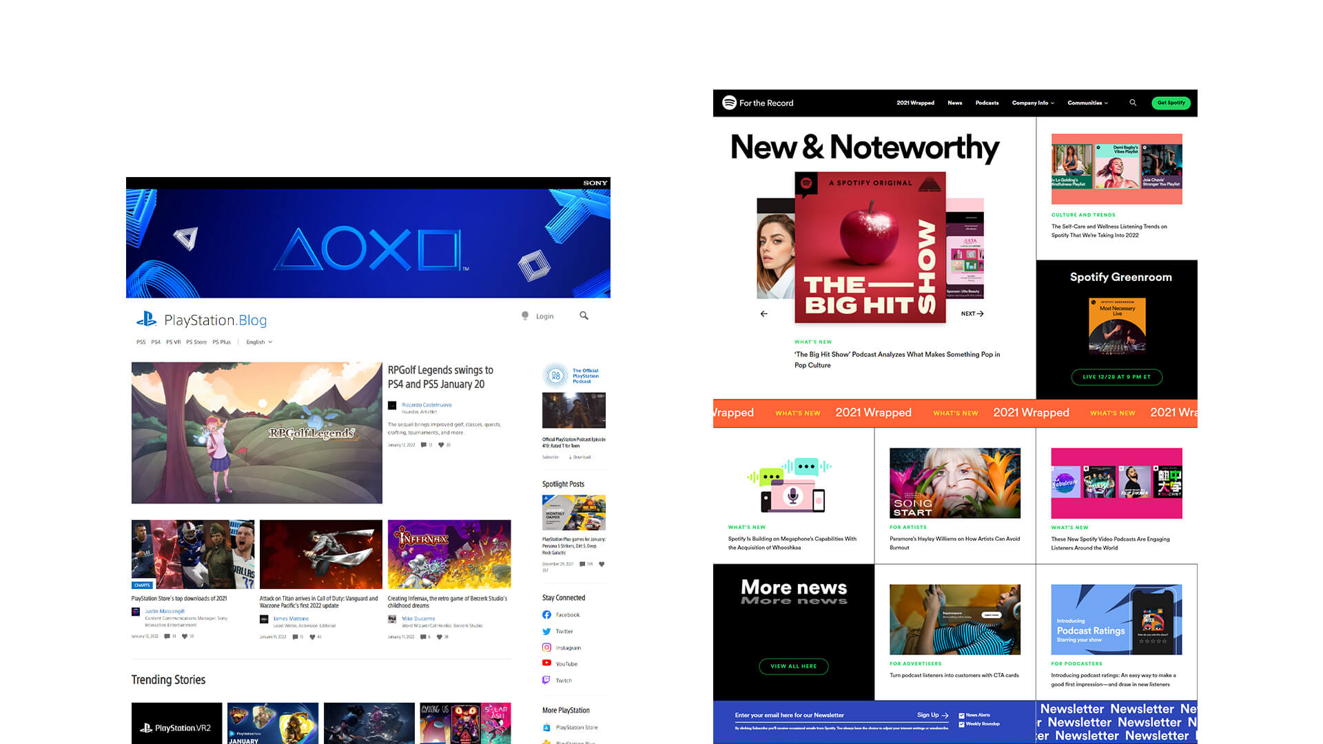 WordPress blogging website - Playstation, Spotify